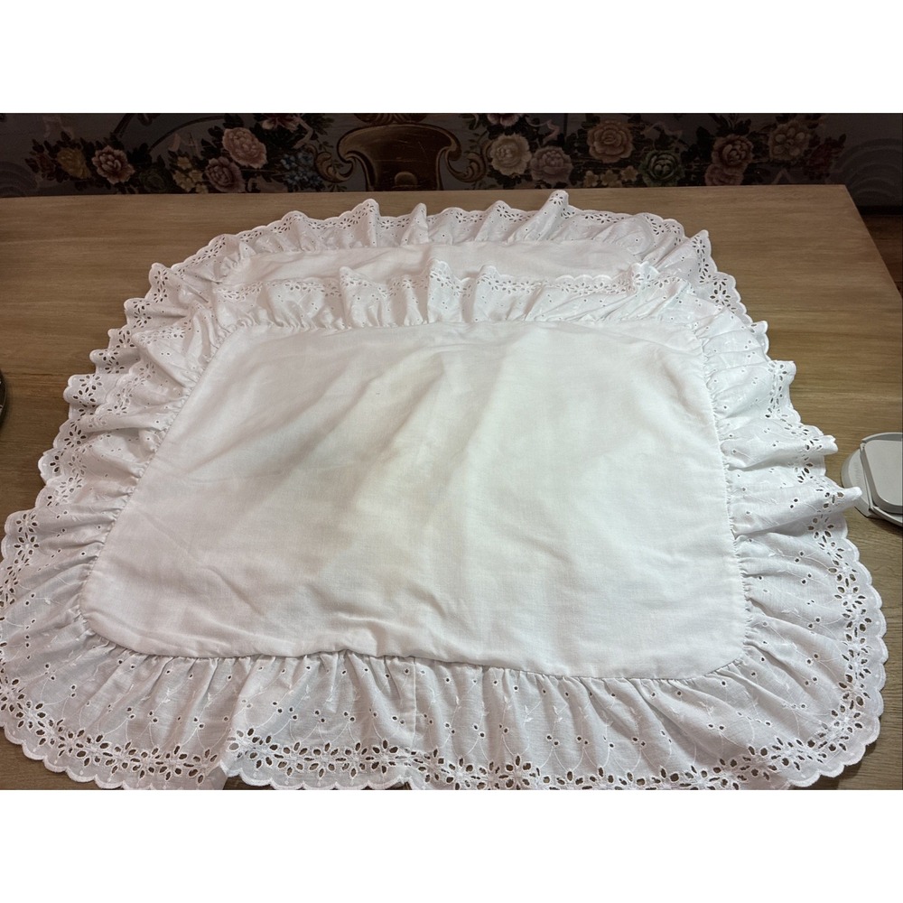 Pair White Standard Pillow Shams W/ Eyelet Ruffle (2) By Dan River Cottagecore